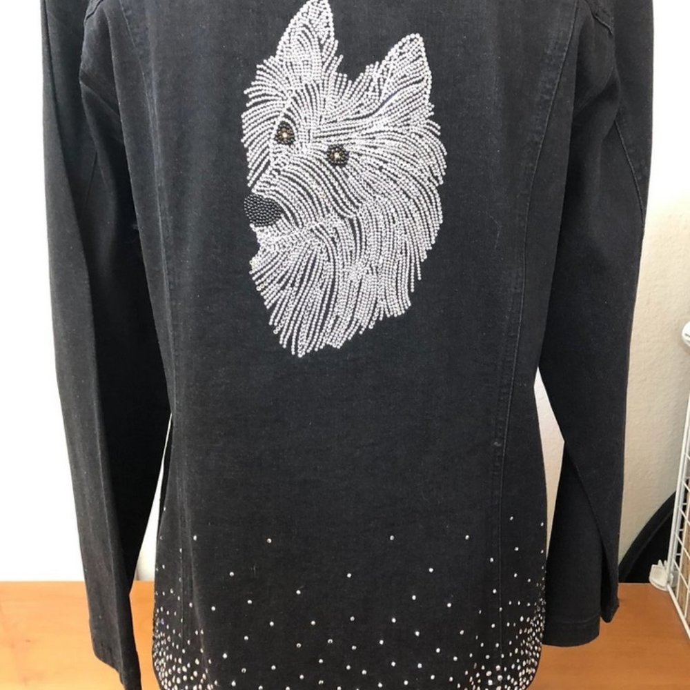 Tervuren Dog Swarovski Crystal Design on Christine Alexander Black Jacket Large
